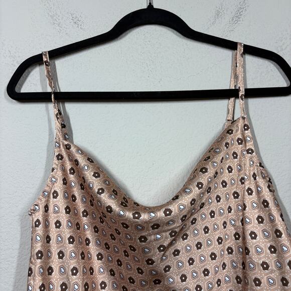 Sollinarry Small Satin Tile Print Cami Top Tan Cowl Neck Spaghetti Straps - Picture 3 of 9